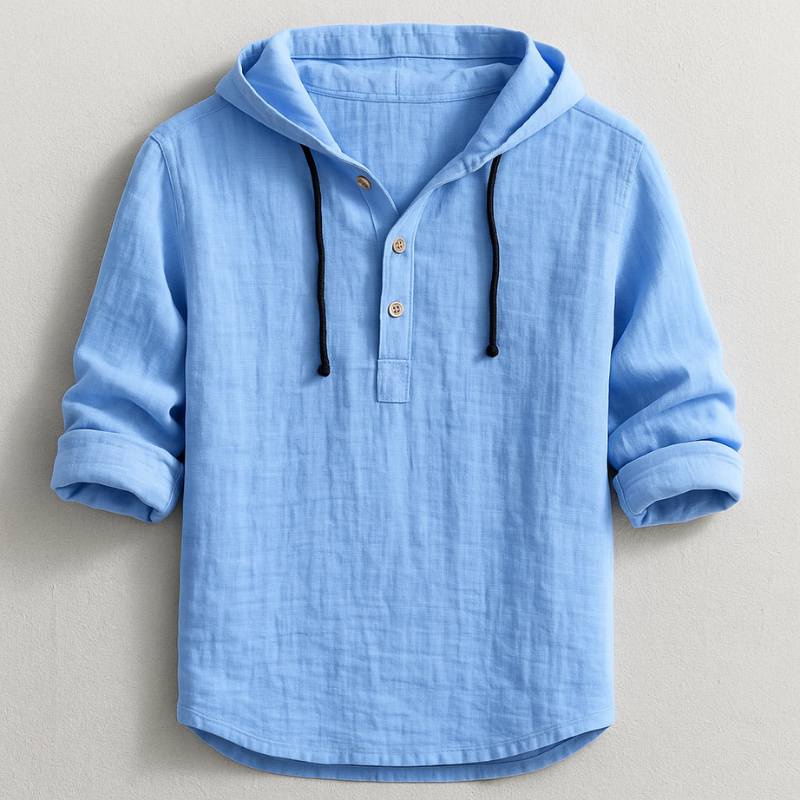 Men's Lightweight Linen Hoodie with Adjustable Drawstring