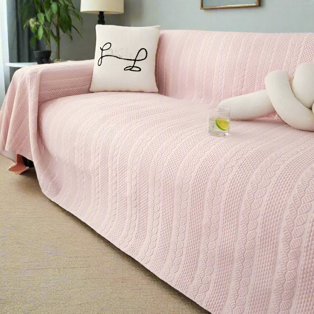 Plush Microfiber Leaf Sofa Cover with Lace Detail