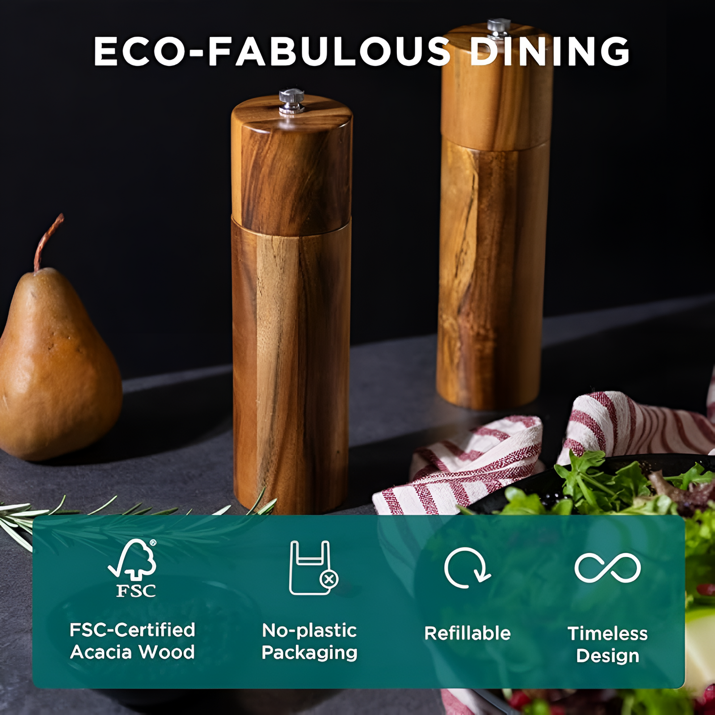 Acacia Wood Adjustable Spice Grinders