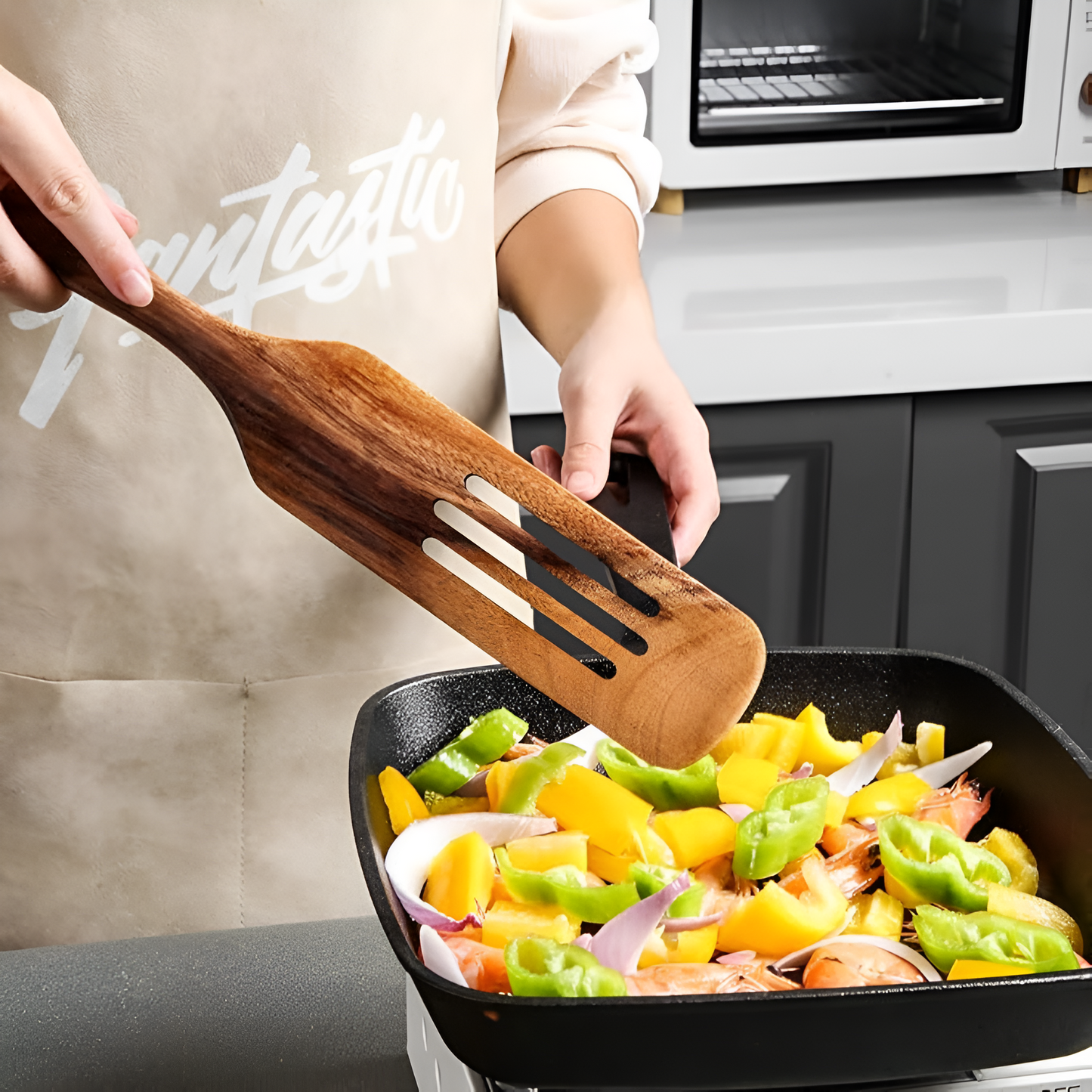 Non-Stick Teak Wooden Spatula Set with Ergonomic Grip