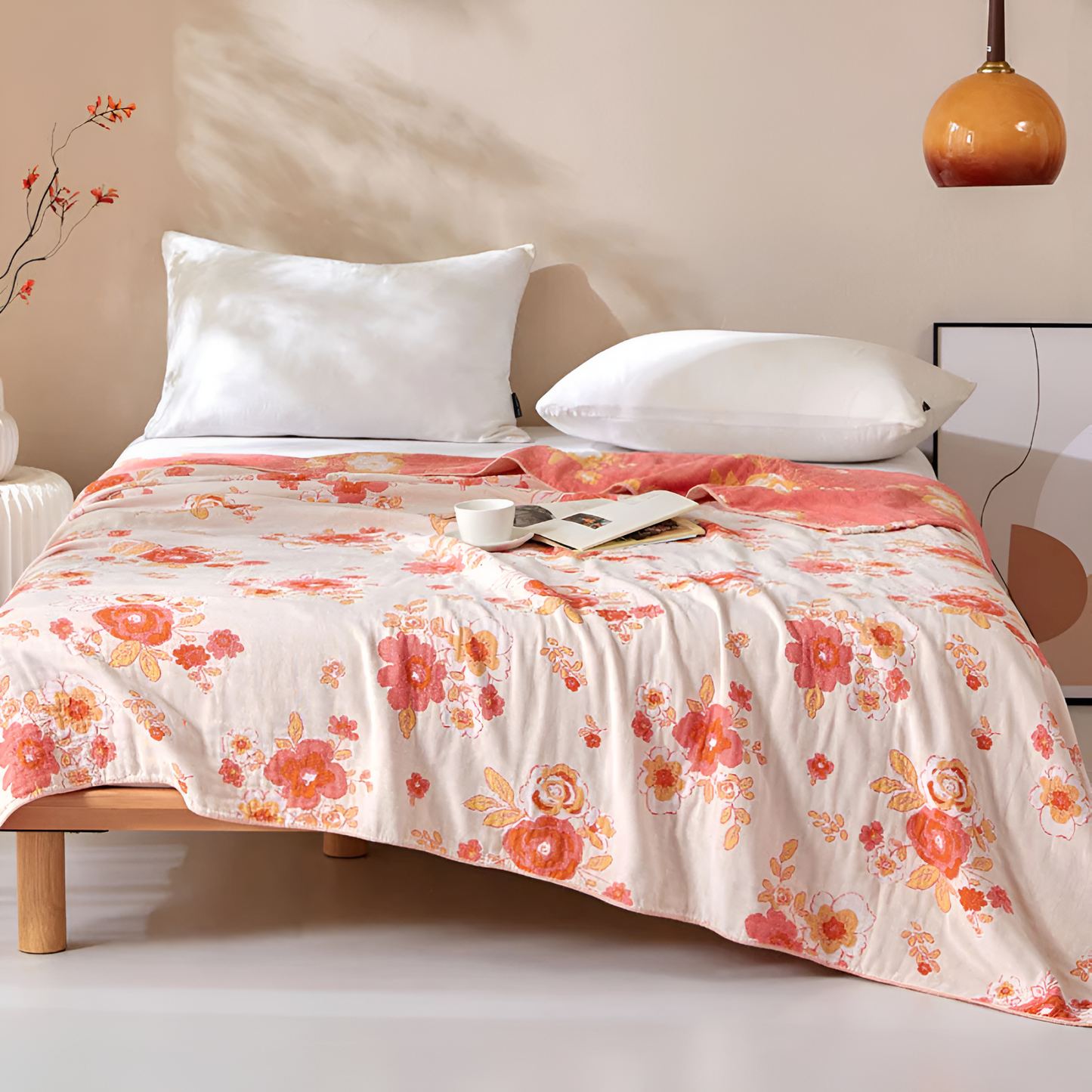Blush Floral Organic Cotton Gauze Blanket