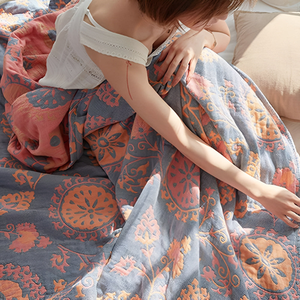 Reversible Rustic Floral Cotton Blanket