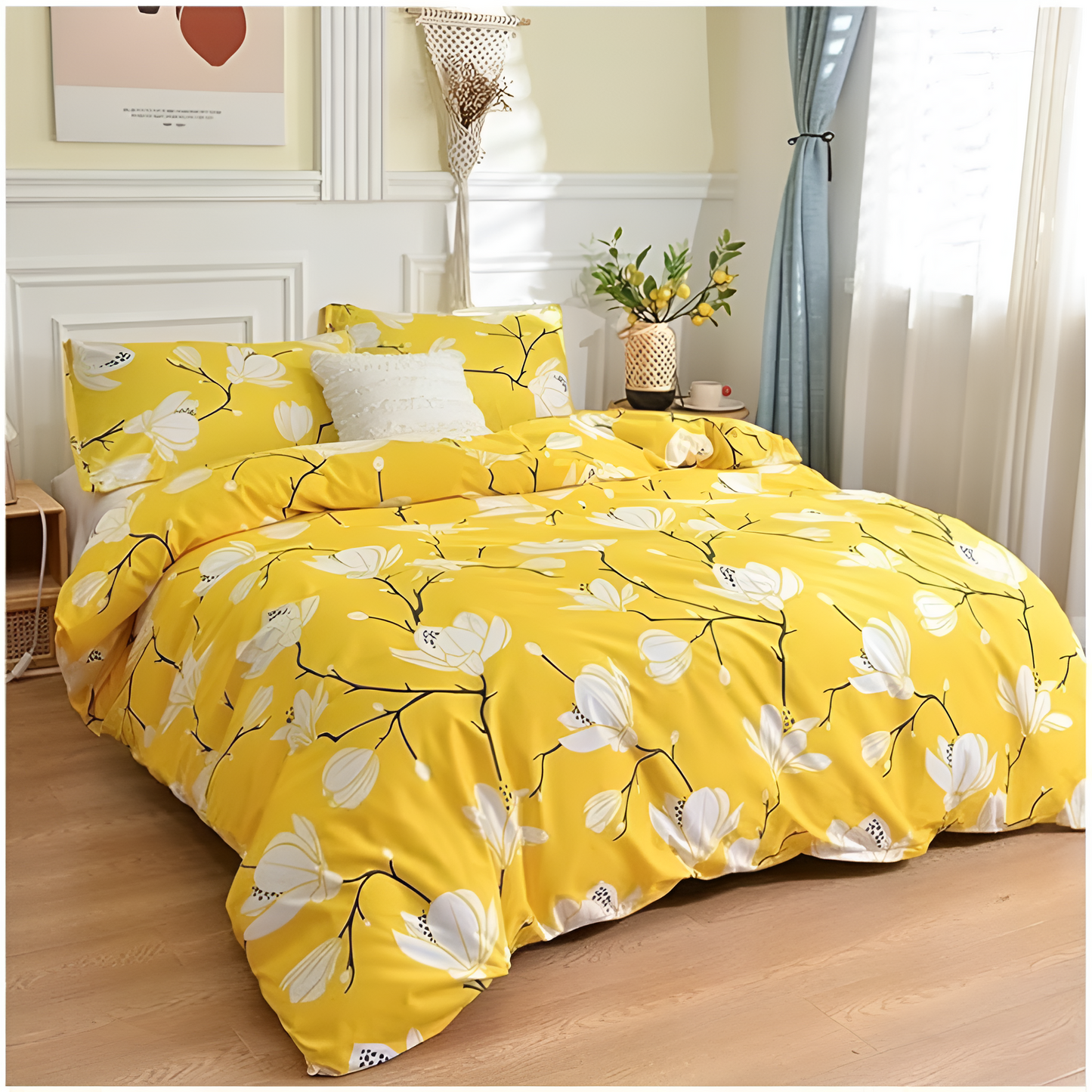 Yellow Blossom 3-Piece Microfiber Duvet Cover Set