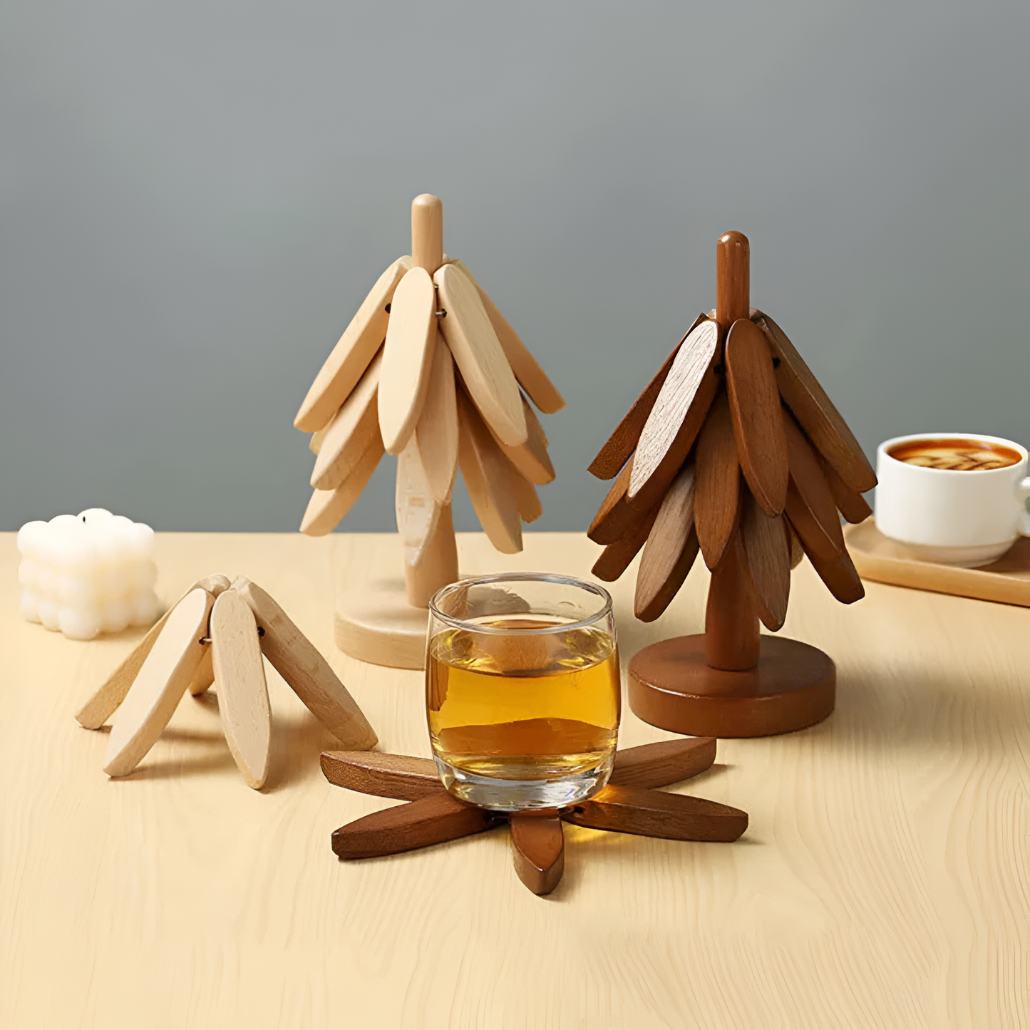 Foldable Black Walnut Wooden Trivet Set