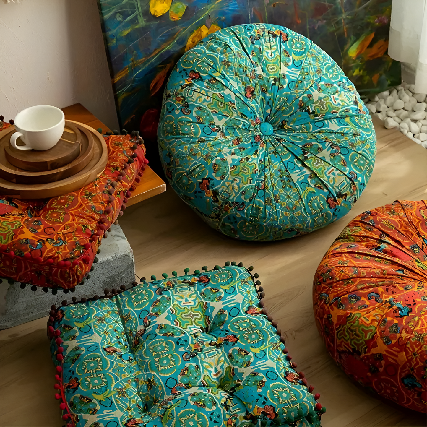 Bohemian Embroidered Round Floor Cushion