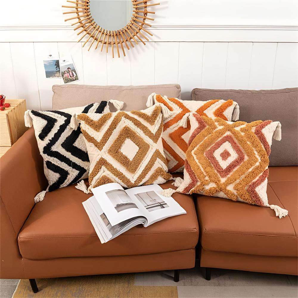 Tufted Cotton Cushion Cover - Moroccan Inspired Design