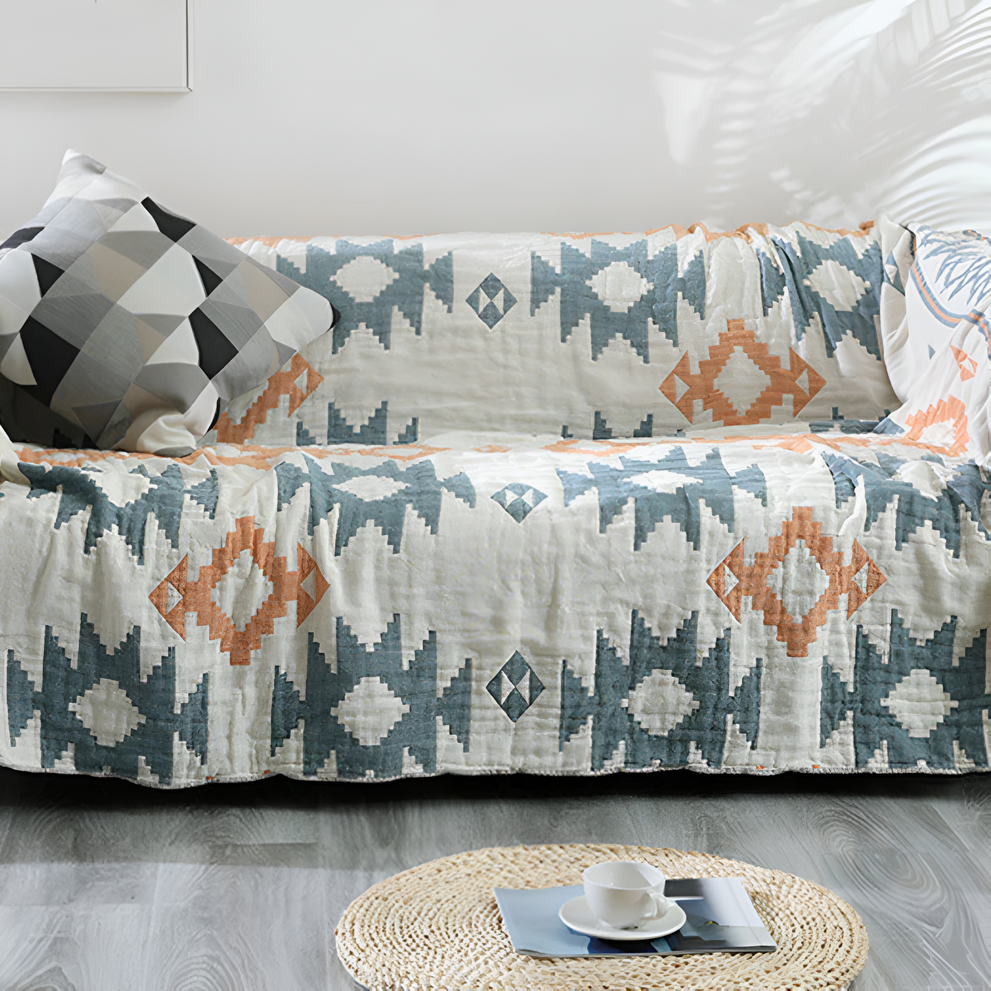 Reversible Cotton Geometric Blanket Sofa Cover
