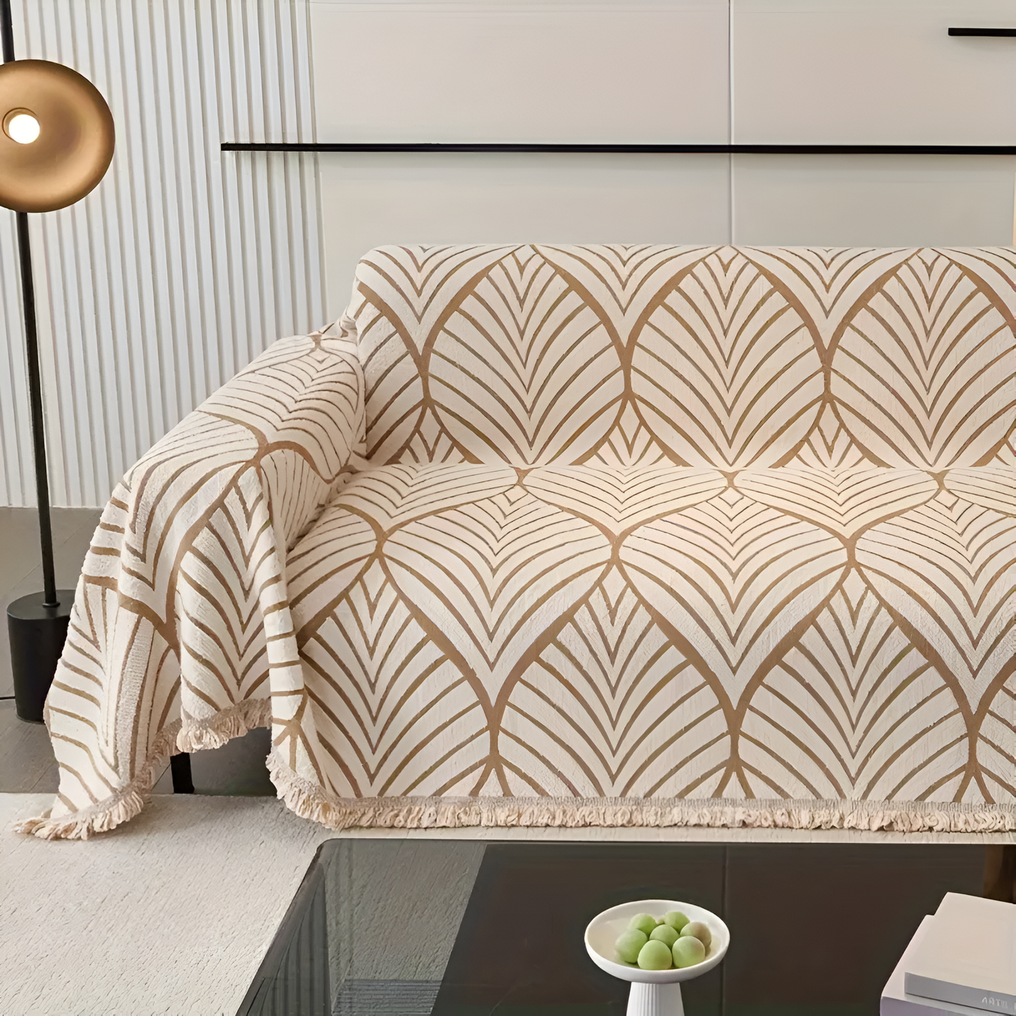 Modern Maple Leaf Microfiber Sofa Cover with Tassels
