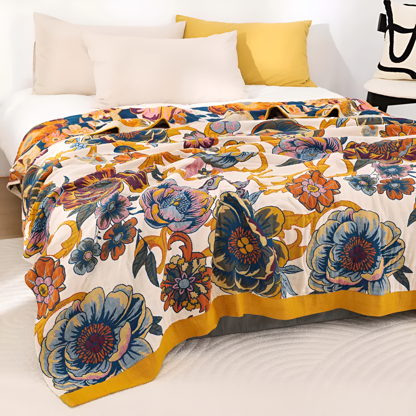 Reversible Floral Cotton Blanket for All-Season Use