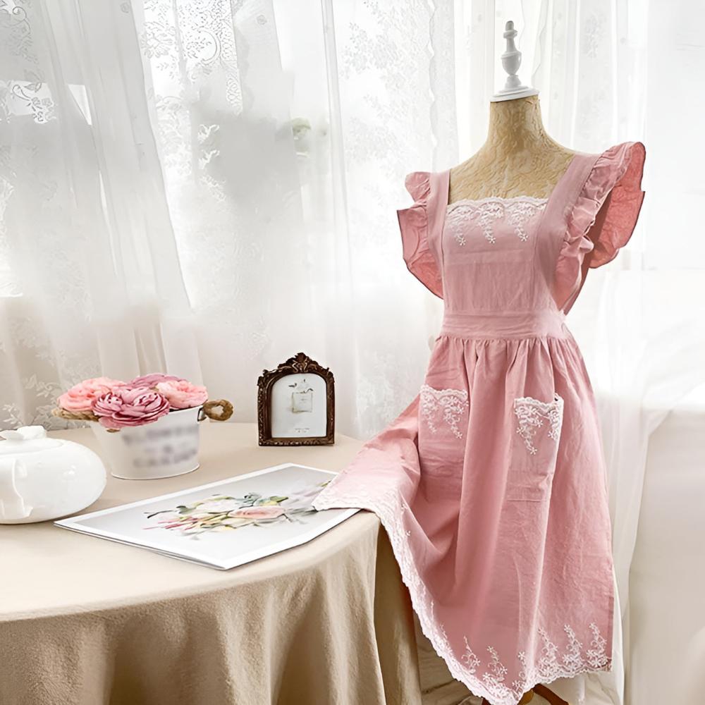 Blush Ruffle Apron with Cross-Back Straps