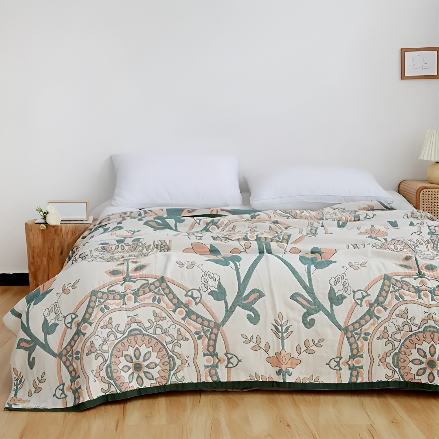 Reversible Floral Cotton Blanket for All-Season Comfort