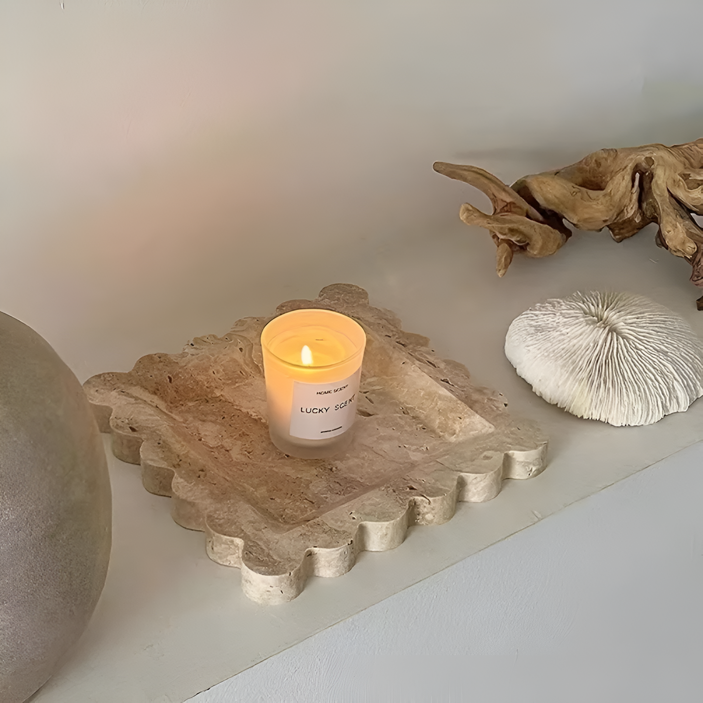 Scalloped Marble Travertine Jewelry Tray