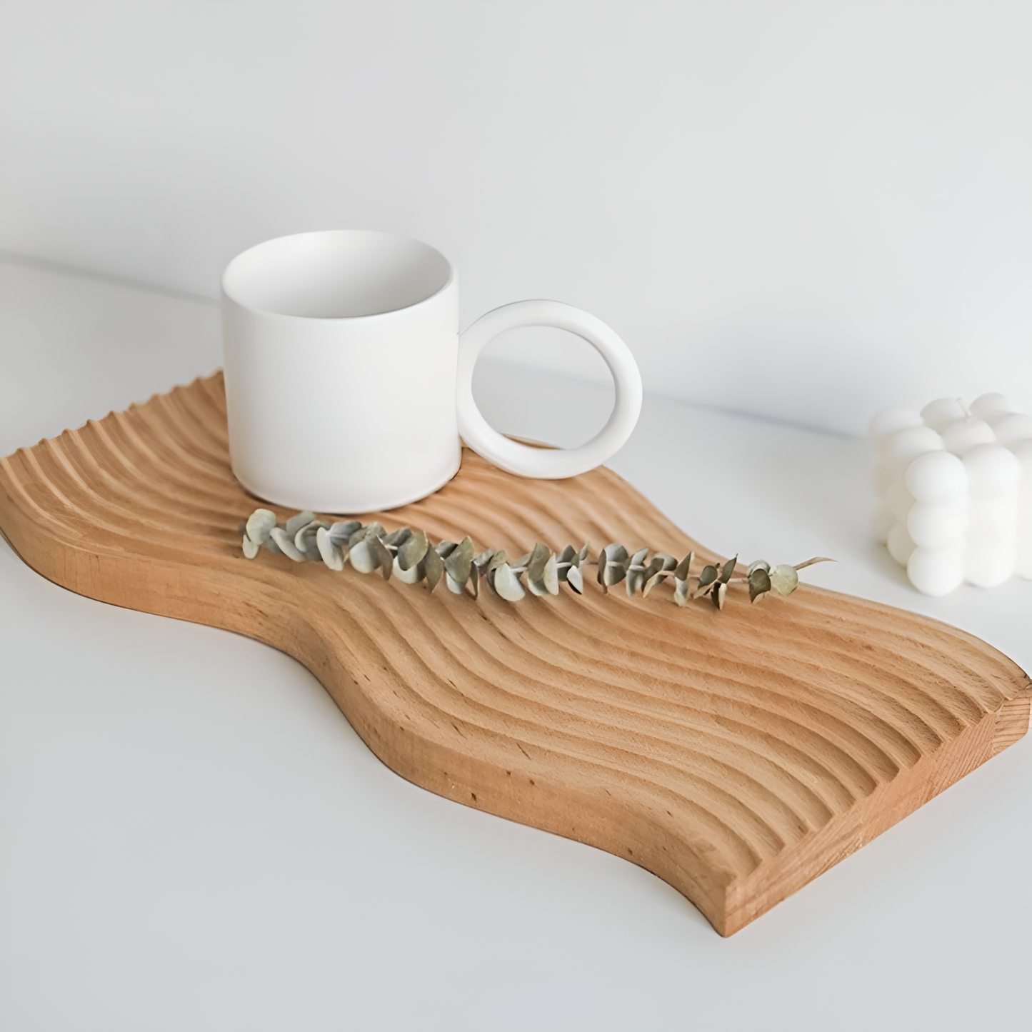 Rippled Wooden Serving Tray with Polished Finish