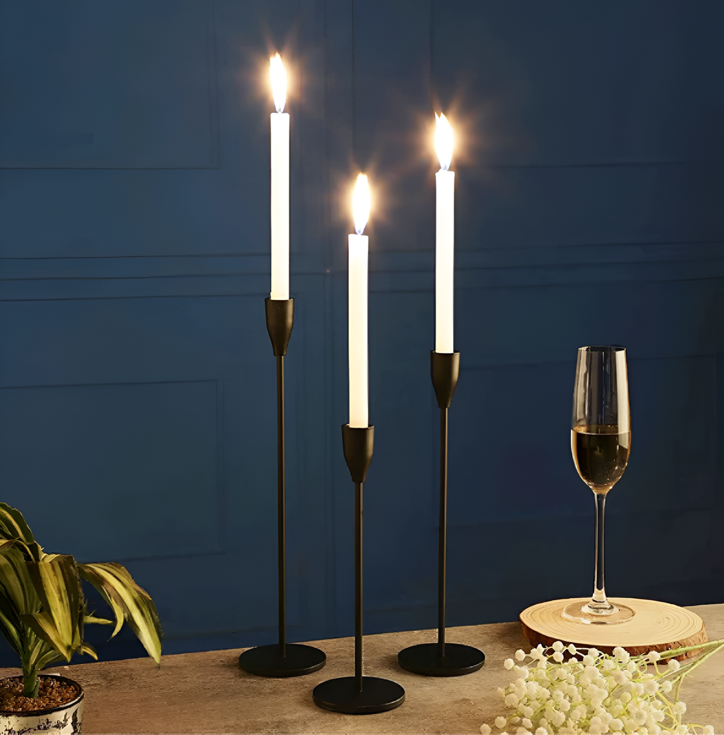 Sleek Metallic Taper Candle Holders Set of 3