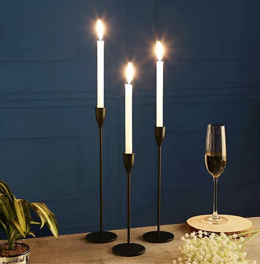 Sleek Metallic Taper Candle Holders Set of 3