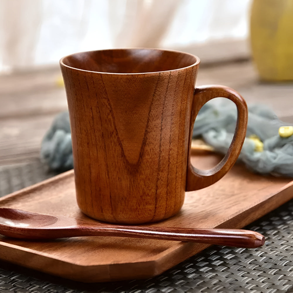 Rustic Handcrafted Japanese Wooden Mug for Hot and Cold Drinks