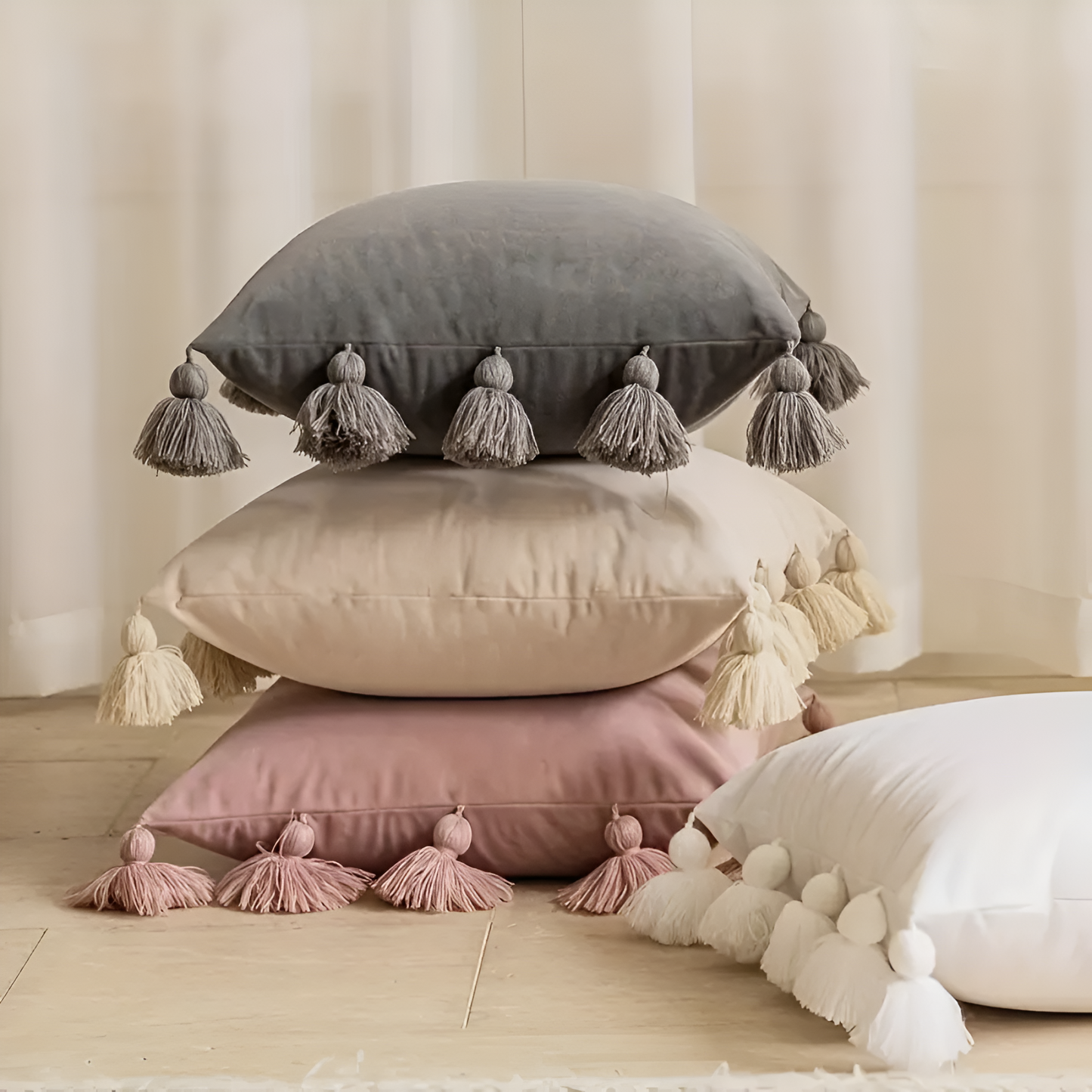 Bohemian Velvet Pompom Cushion Cover