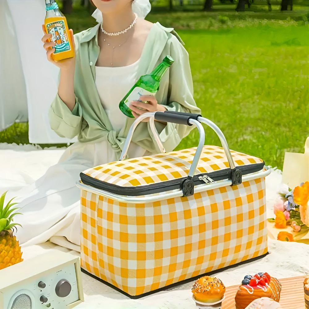 Foldable Insulated Checkered Picnic Basket