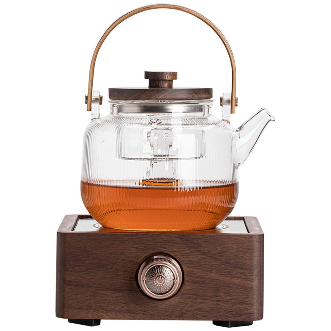 Elegant Walnut Tea Warmer with Adjustable Temperature Control