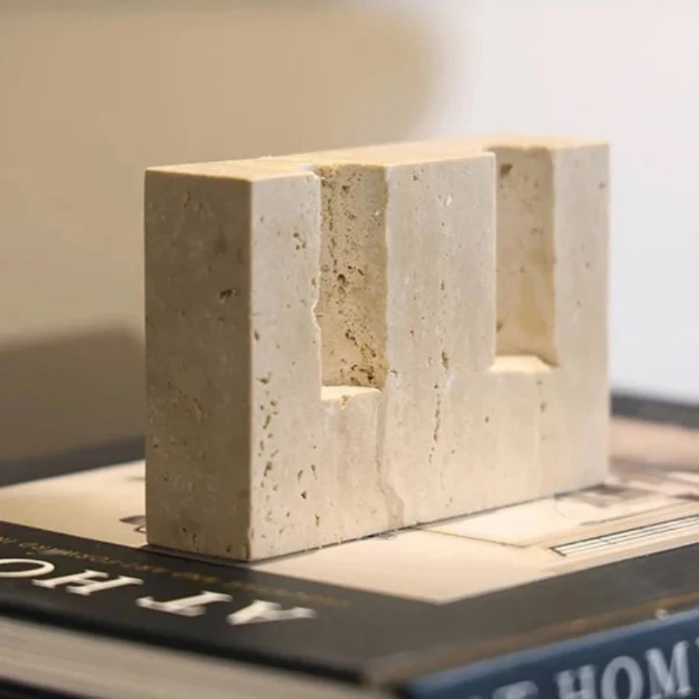 Dual Travertine Marble Taper Candle Holder