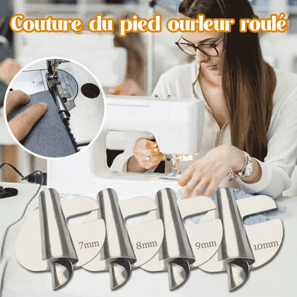 Sewing Machine Rolled Hemming Foot - Stainless Steel, 3mm to 10mm