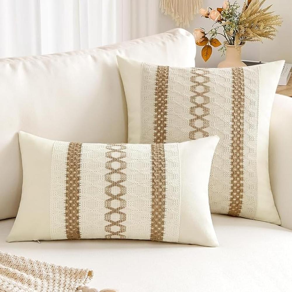 Cotton and Hessian Striped Boho Cushion Cover