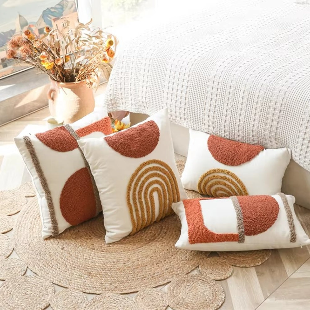 Geometric Embroidery Cotton Cushion Cover