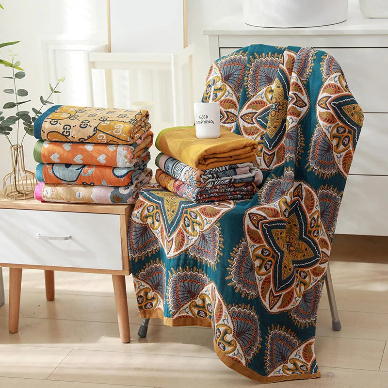 Reversible Diamond and Floral Cotton Bath Towel