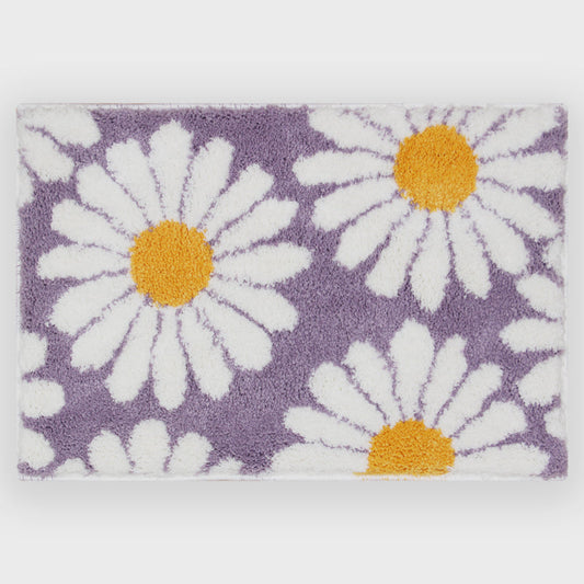 Purple Flower Bath Mat with Non-Slip Backing