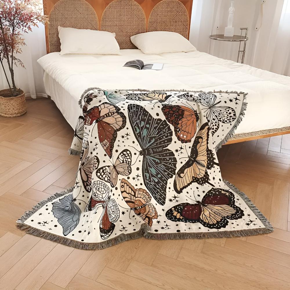 Butterfly Garden Microfiber Blanket with Fringed Edges