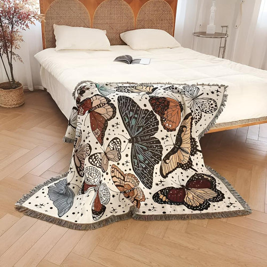 Butterfly Garden Microfiber Blanket with Fringed Edges