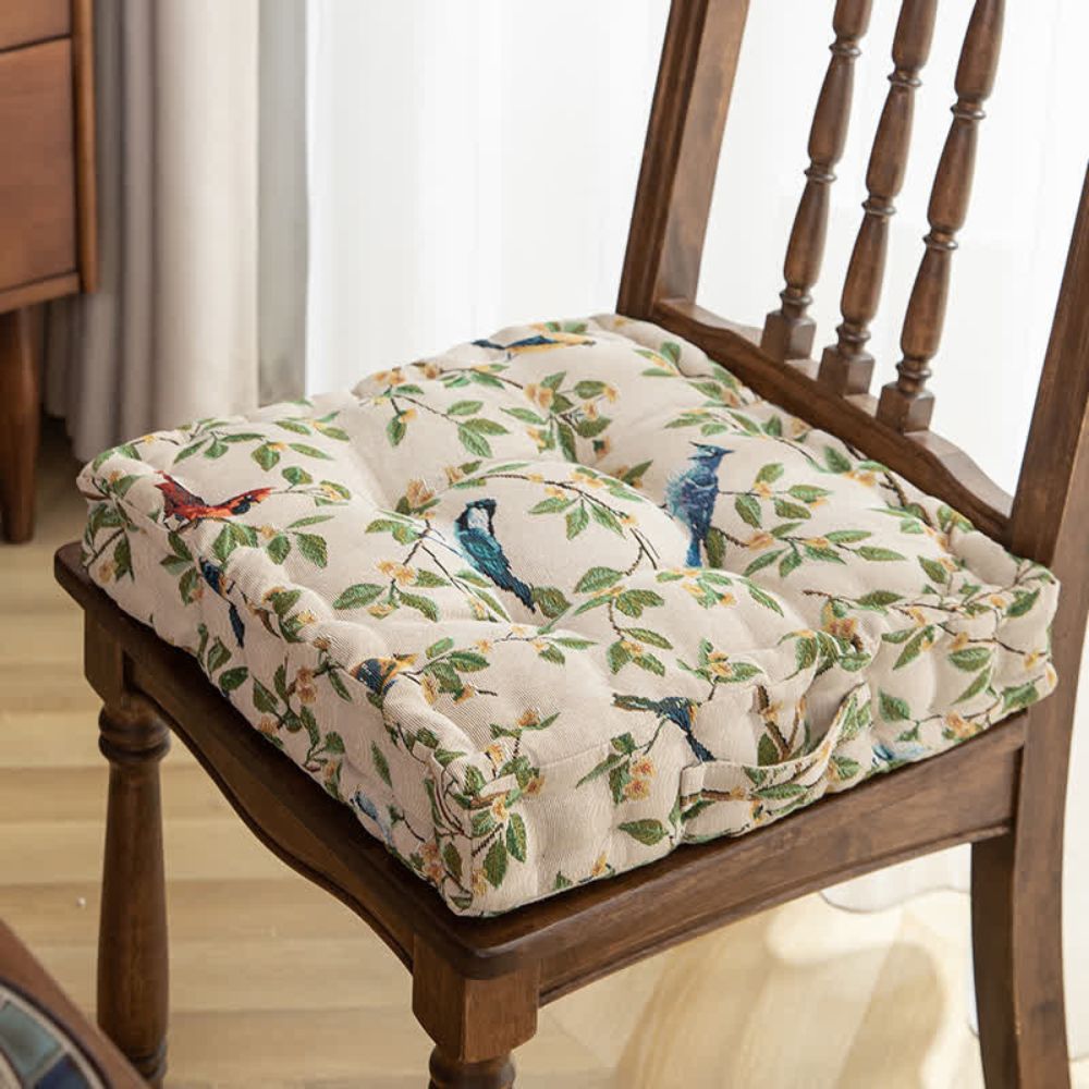 Whimsical Bird and Leaf Outdoor Cushion