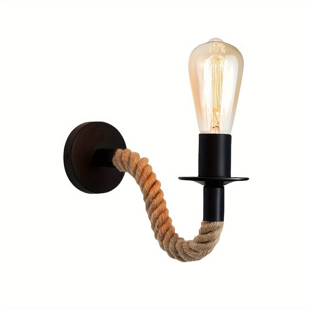 Vintage Rope Wall Sconce with Matte Black Metal Base
