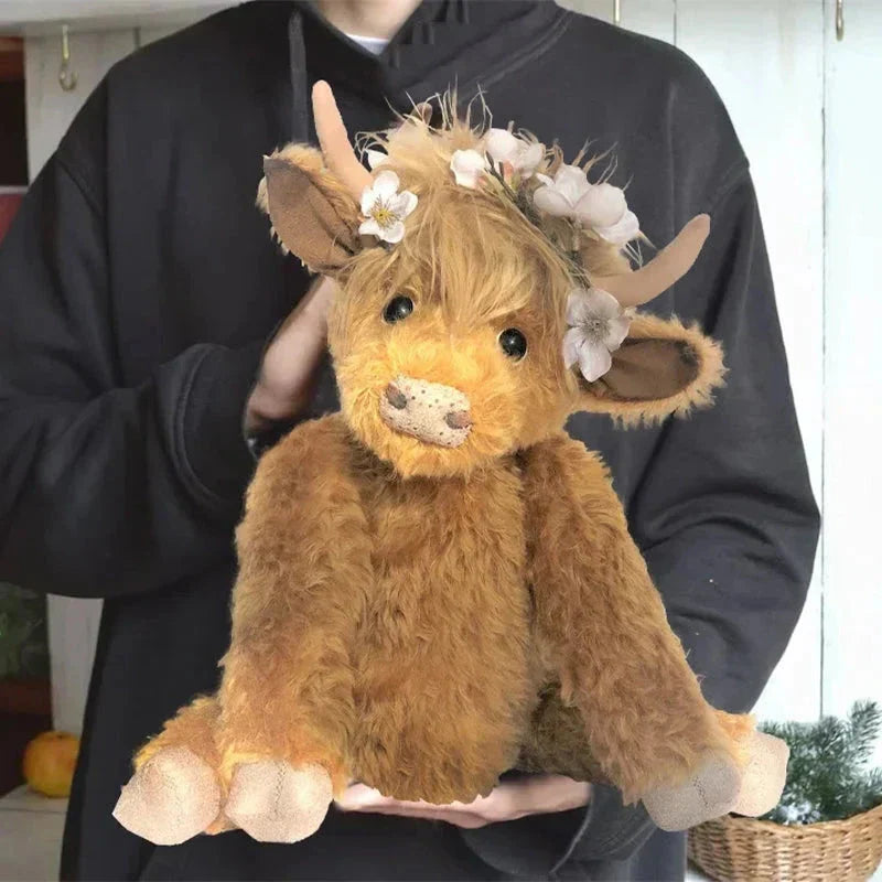 White Highland Cow Plush Toy with Floral Headband