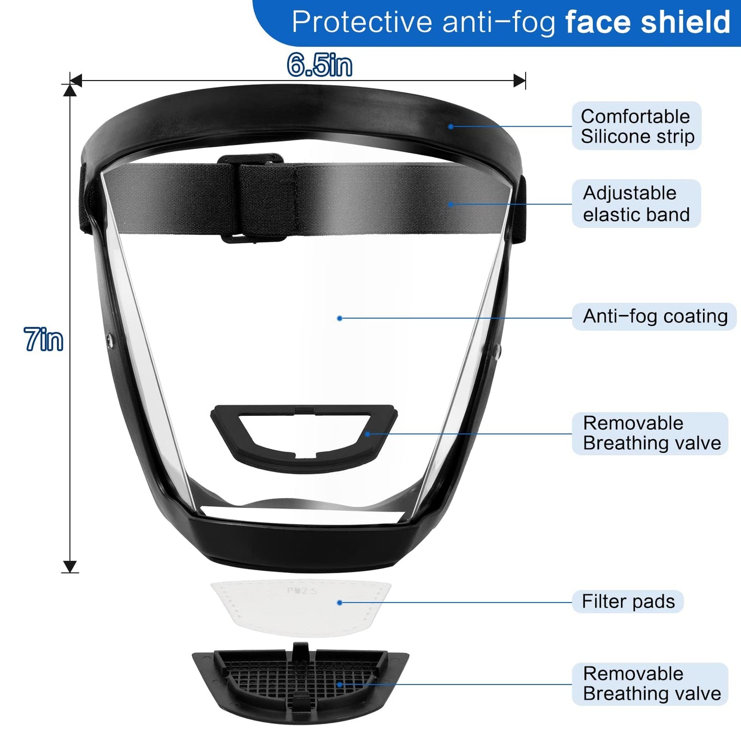 Anti-Fog Waterproof Full Face Shield with Adjustable Fit