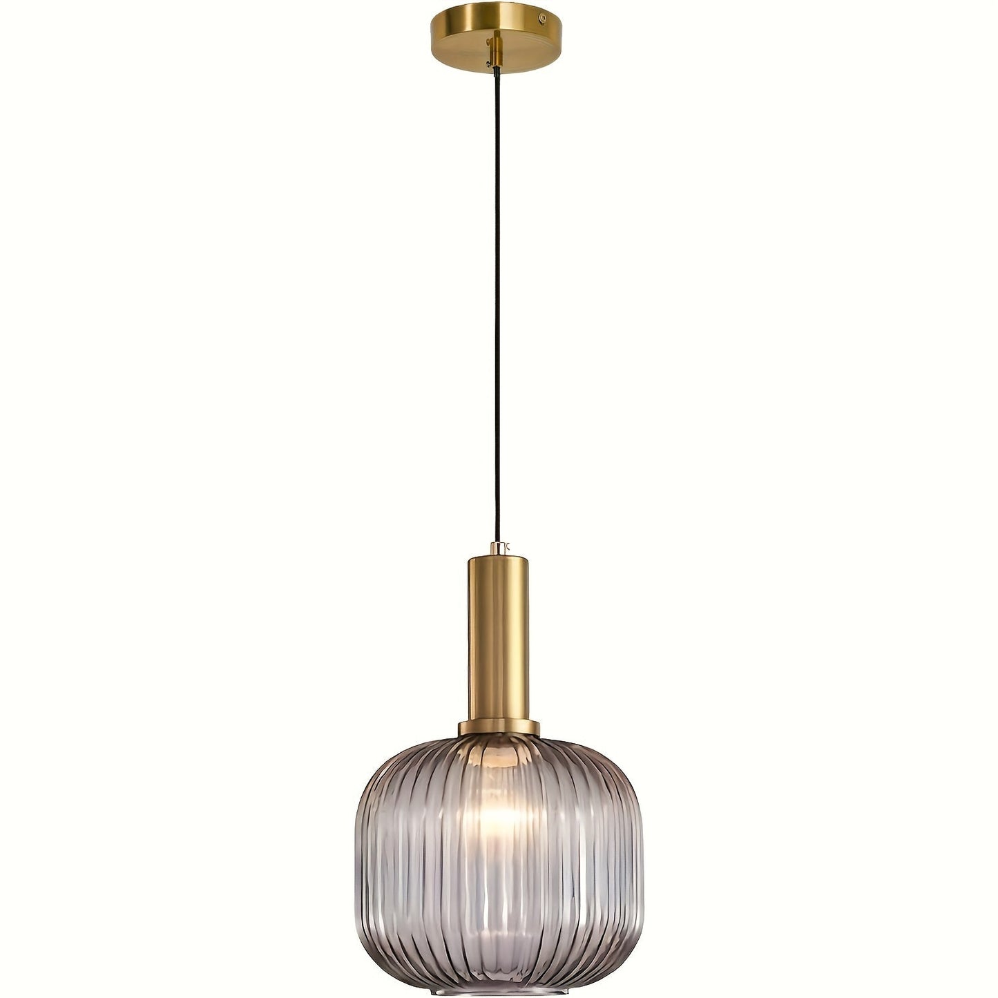 Ribbed Glass Pendant Light with Golden Finish