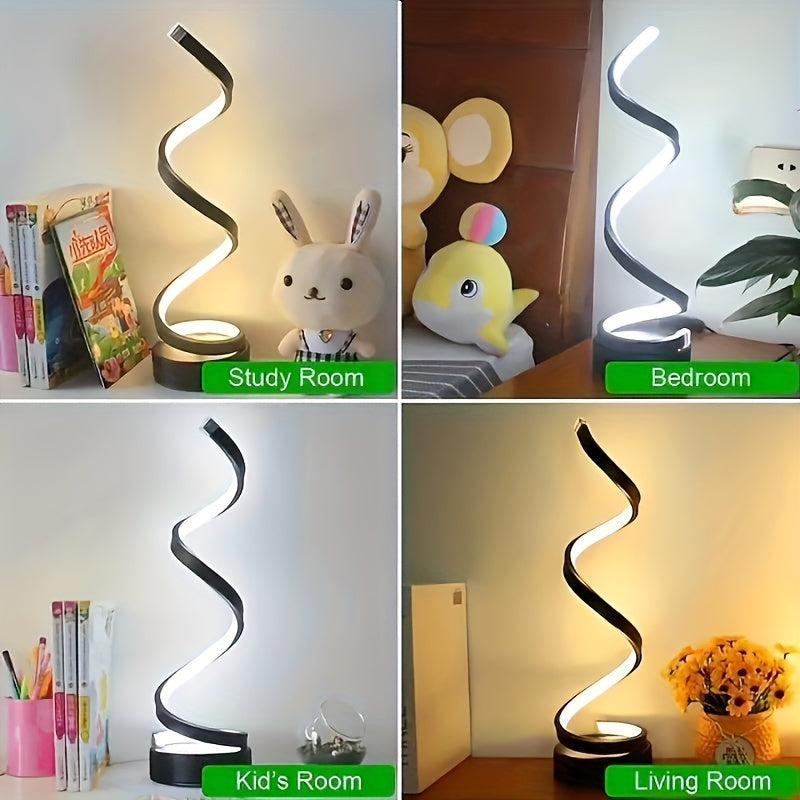 Modern Spiral LED Table Lamp with Warm Light for Bedroom and Office