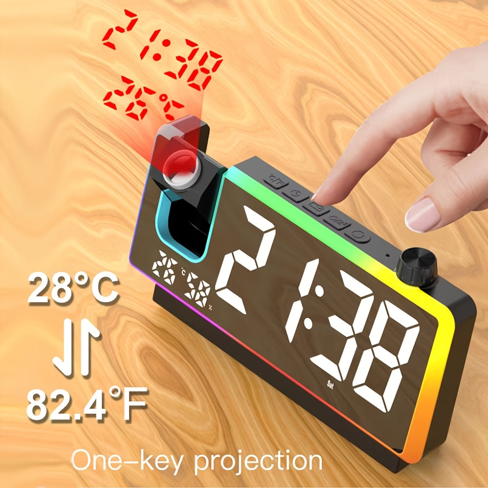 LED Projection Alarm Clock with RGB Display and Dual Time Function