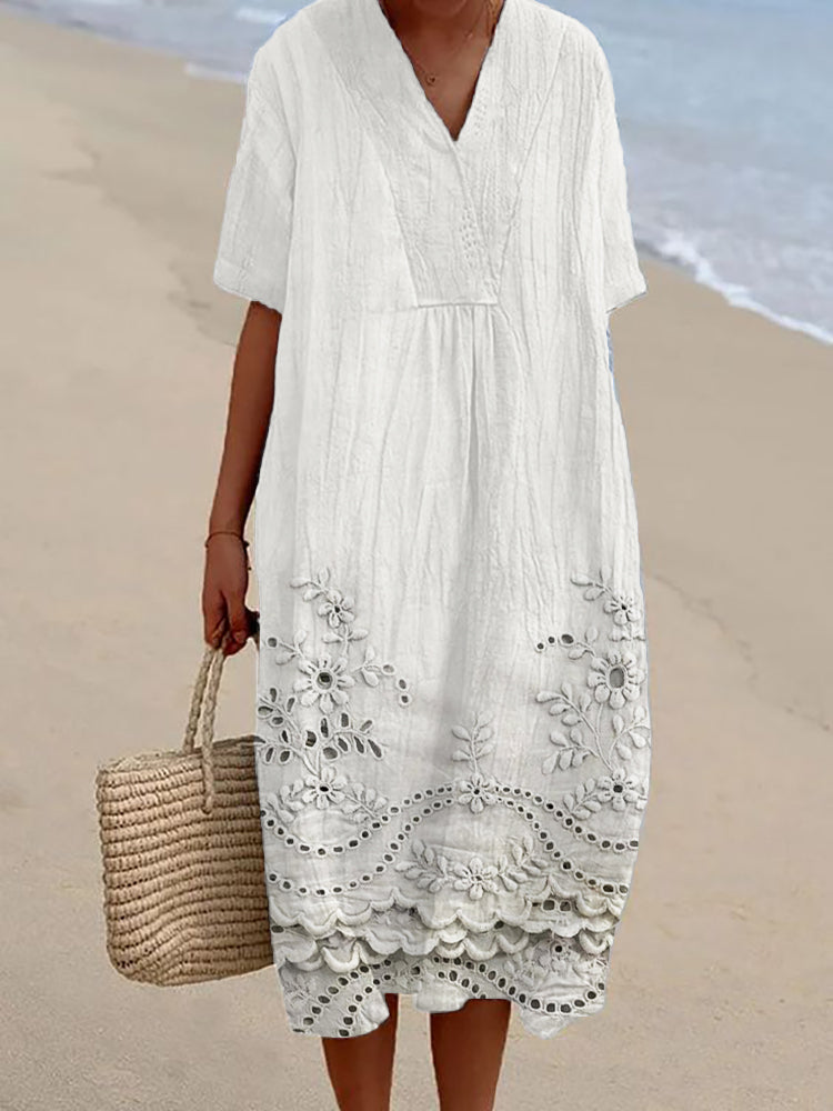 Vesper - Cottage Floral Embroidered Lace Hem Dress