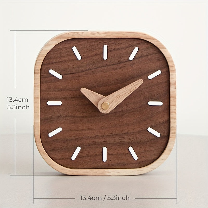Silent Quartz Wooden Table Clock in Solid Oak and Walnut