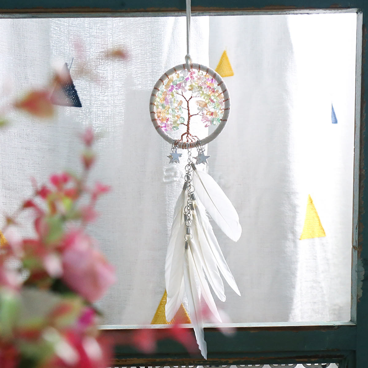 Tree of Life Gemstone Dreamcatcher with Natural Crystals