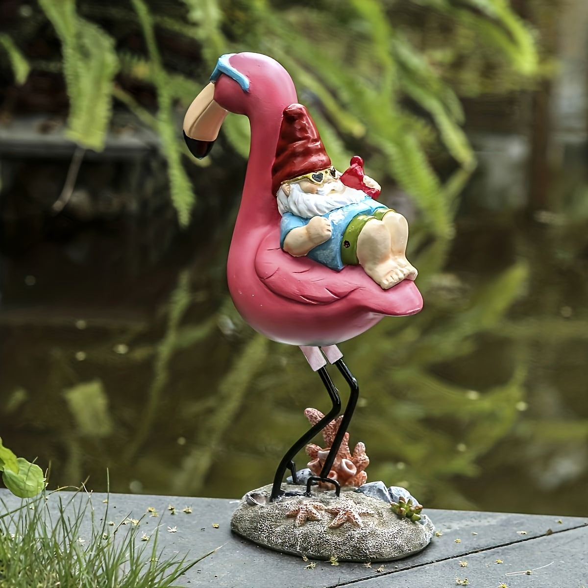 Flamingo Garden Gnome Statue with Tropical Whimsy