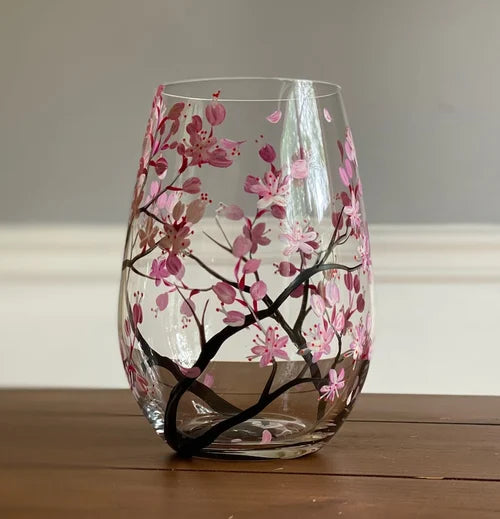 Hand Painted Four Seasons Tree Wine Glasses