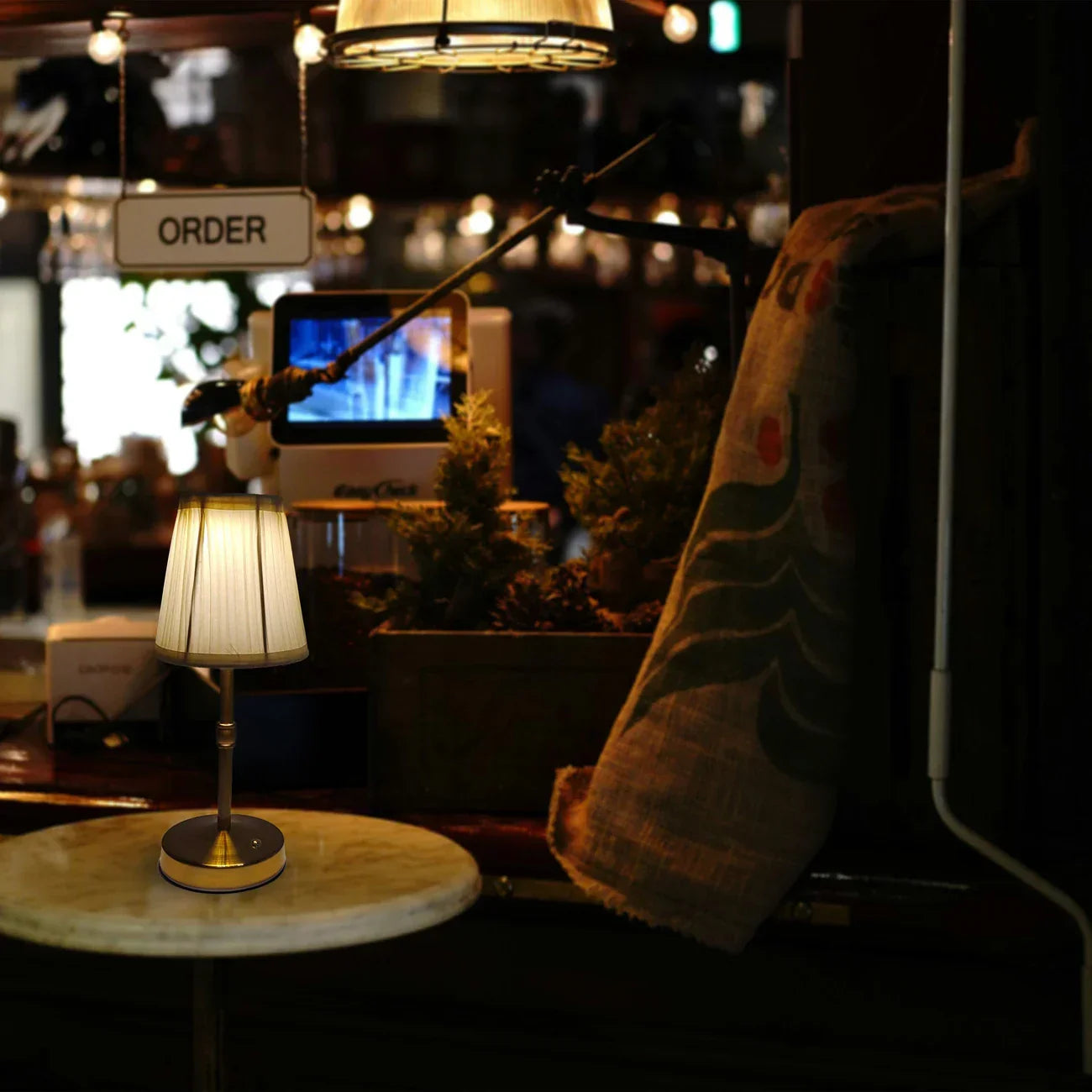 Wireless Rechargeable Table Lamp with Linen Shade and Brass Base