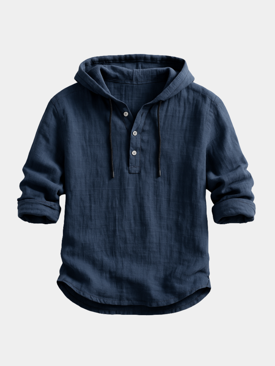 Men's Lightweight Linen Hoodie with Adjustable Drawstring