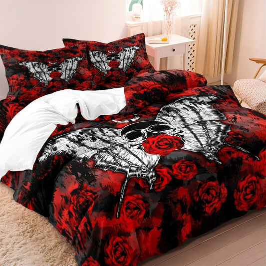 Skull and Rose Duvet Cover Set