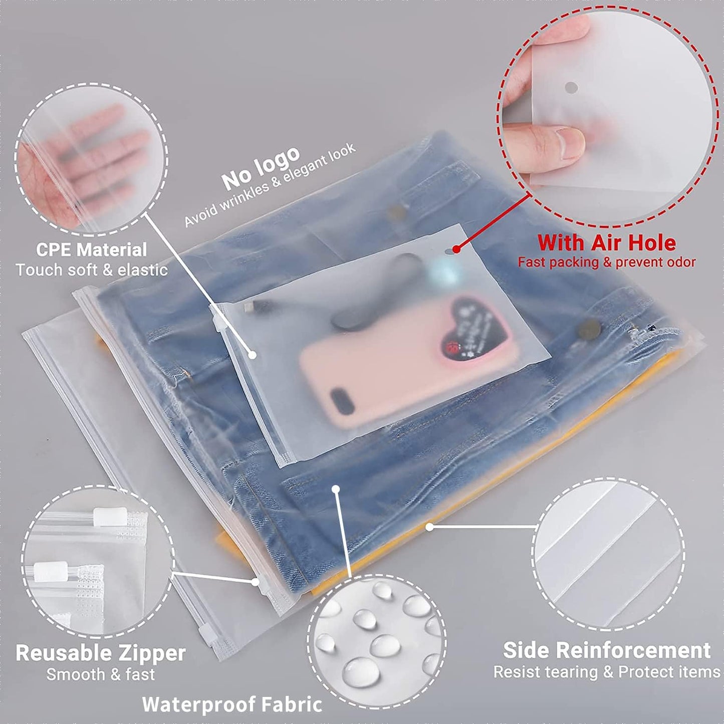 Multi-Purpose Frosted Zip Storage Bags - 20 Reusable Garment Sleeves, Buy 2 Get 1 Free