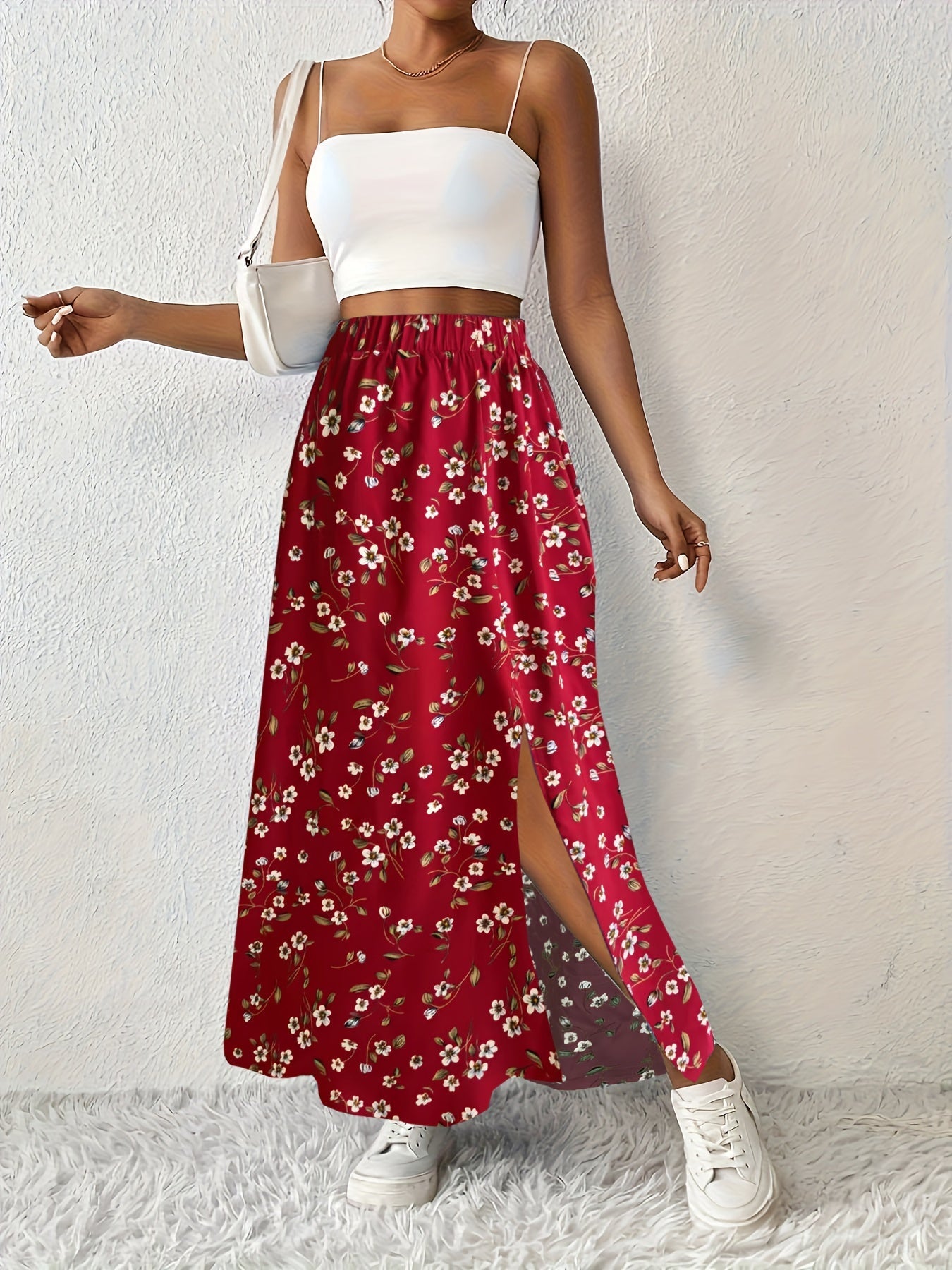 Floral Maxi Skirt with Breezy Slit for Women