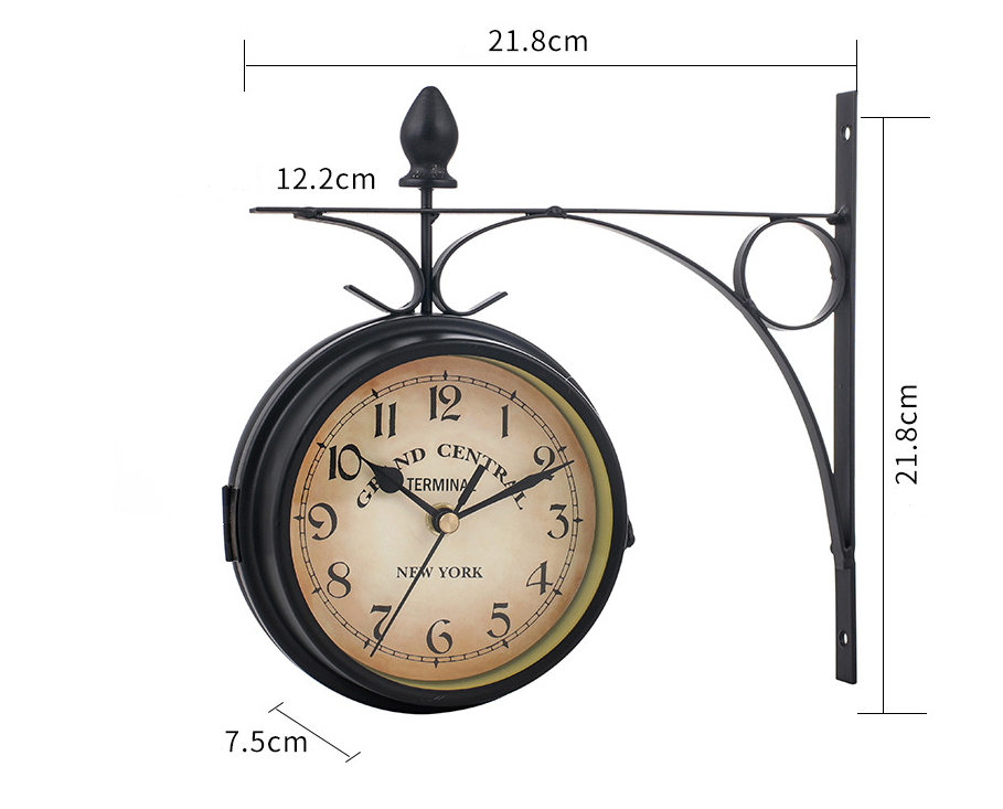 Double-Sided Vintage Iron Wall Clock with Analog and Digital Display