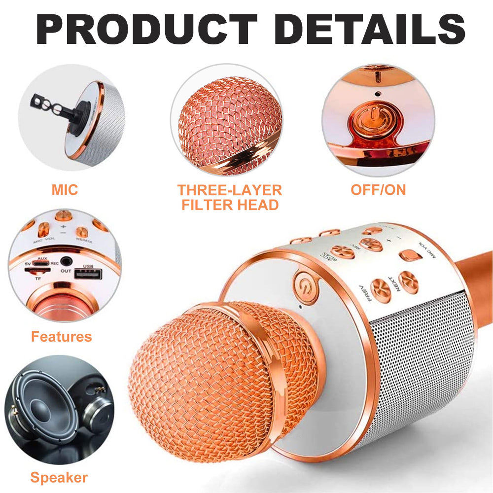 Rechargeable Bluetooth Karaoke Microphone with Built-In Speaker and Noise Cancellation